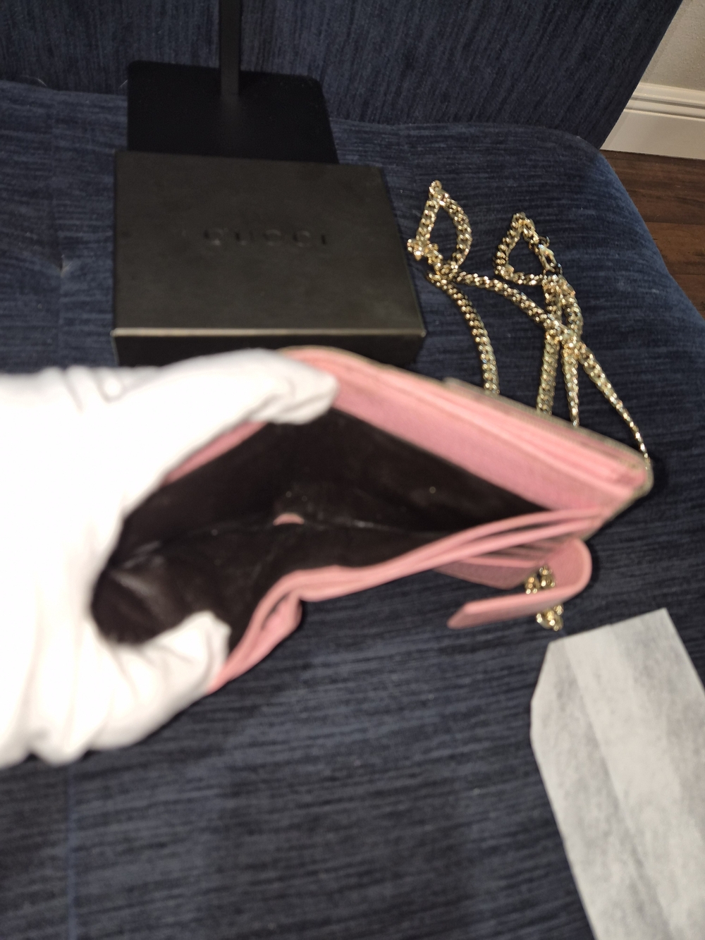 Authentic Gucci GG Canvas Wallet On Chain Pink Leather Crossbody Monogram Box - Picture 14 of 15
